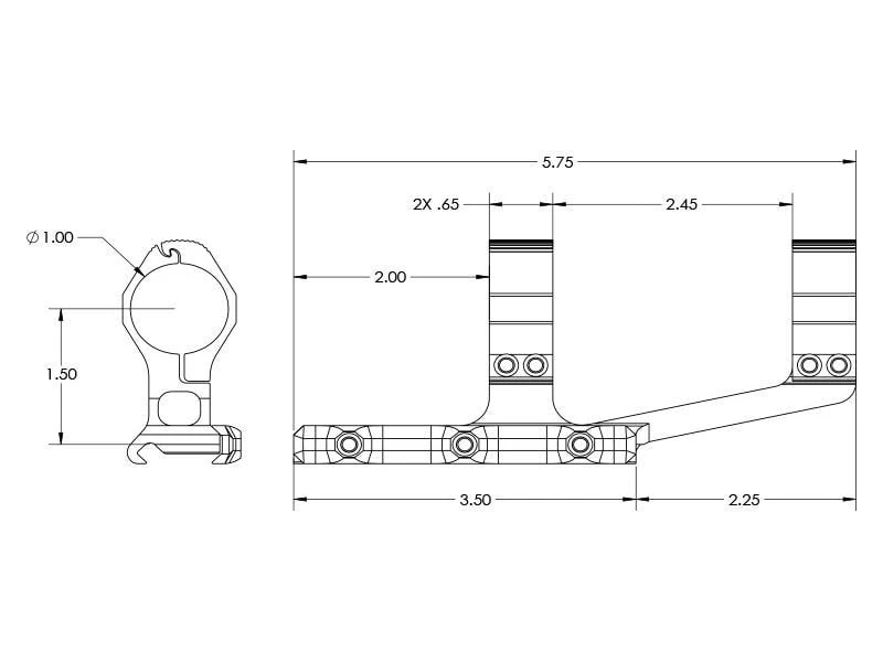 Aero Precision Ultralight 1" Scope Mount, SPR - Anodized Black 2" Offset 3 Aero Precision Ultralight 1" Scope Mount, SPR - Anodized Black 2" Offset